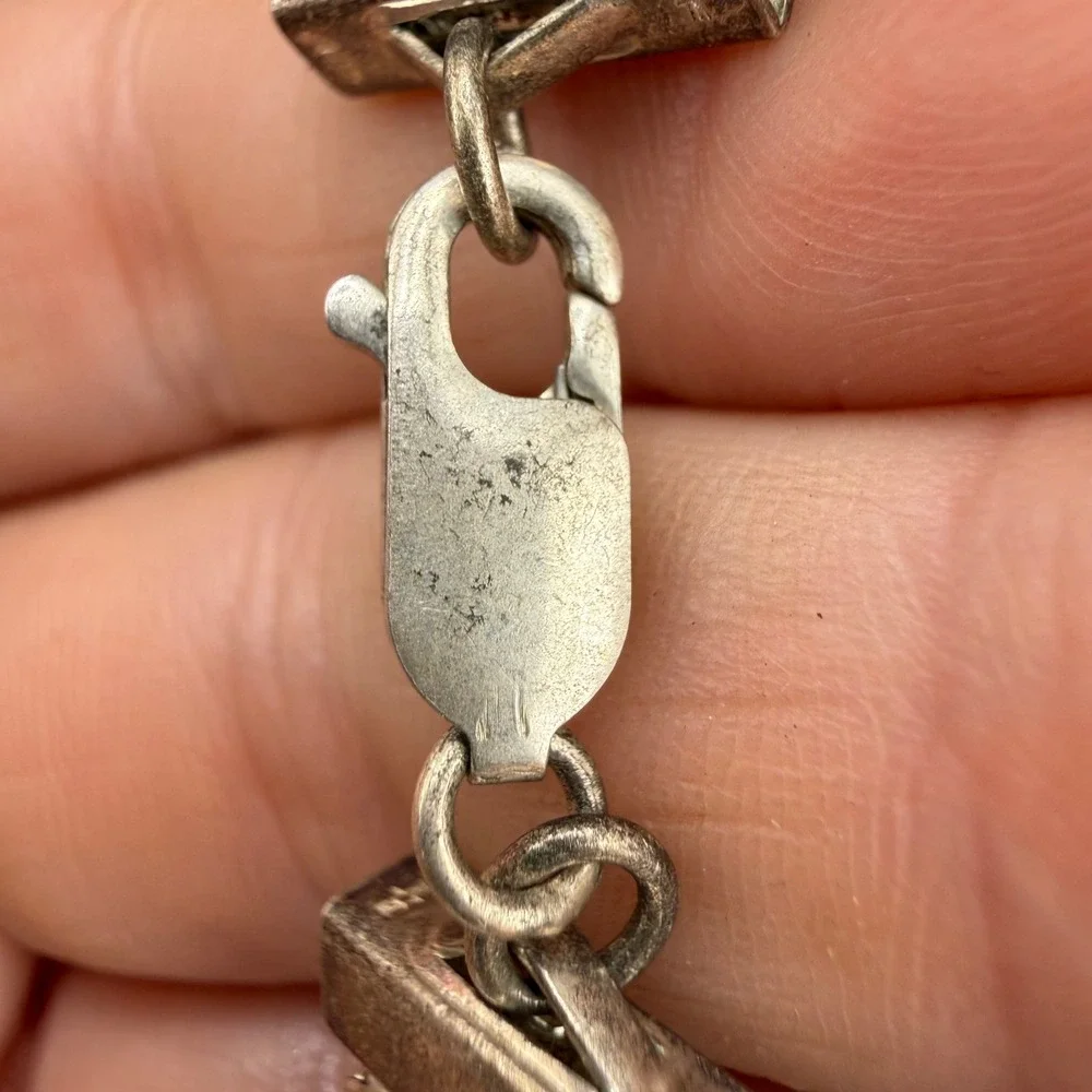 Vintage Sterling Silver Panther Link Bracelet Silver Wide 4 Row 7.5